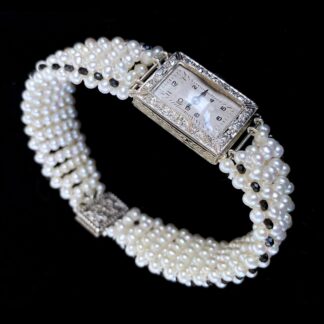 18k Vintage Diamond Encrusted Watch with Pearls & Black Spinel