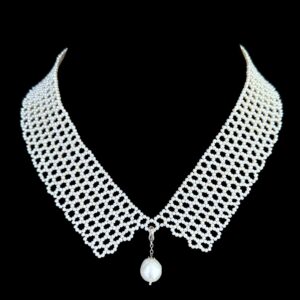 Adjustable Pearl Collar Necklace with Baroque Drop
