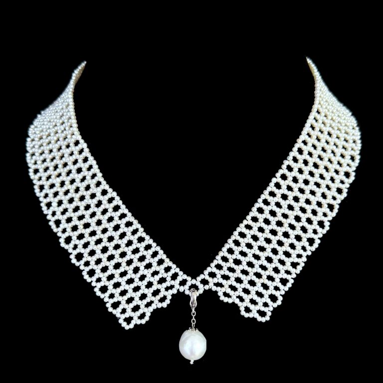 Adjustable Pearl Collar Necklace with Baroque Drop