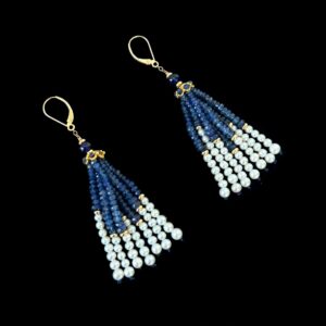 Blue Sapphire, 14k & Pearl Tassel Earrings