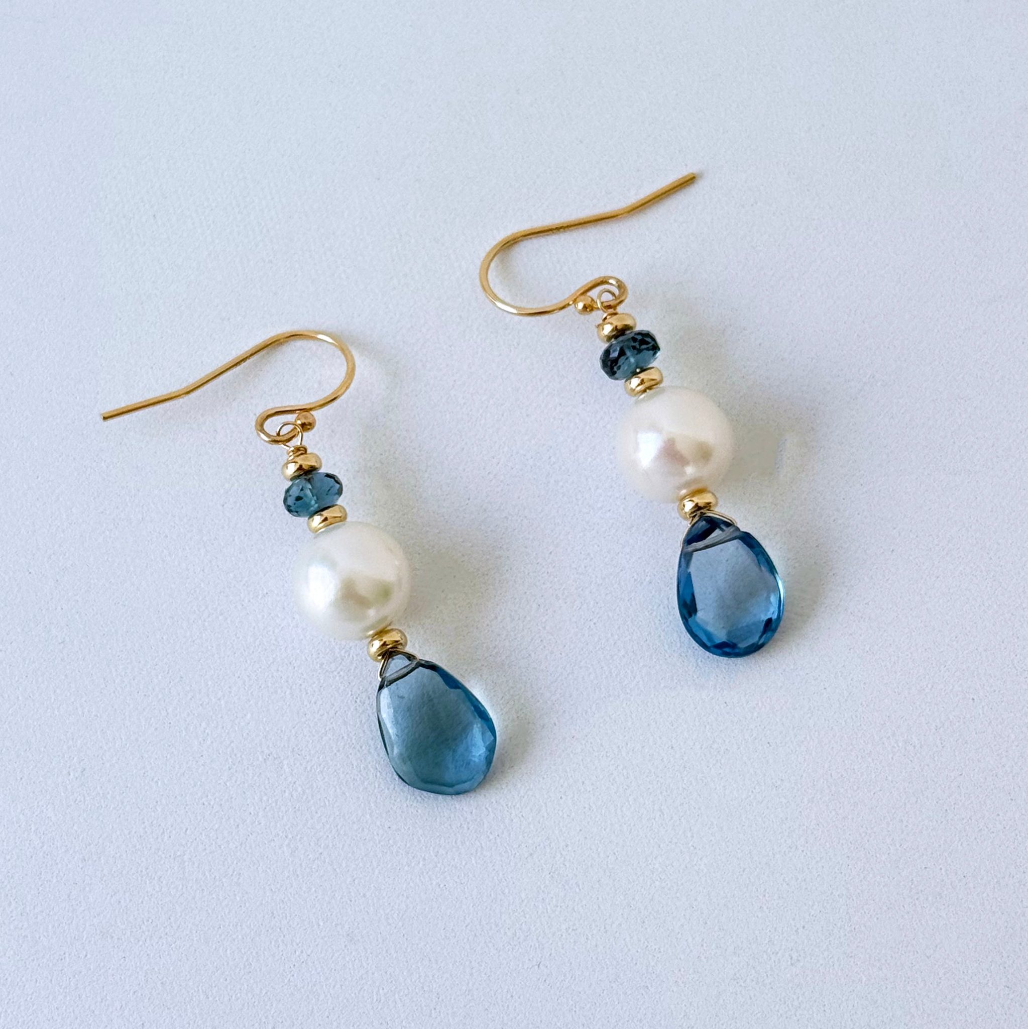 London Blue Topaz, Pearl & Solid 14k Earrings