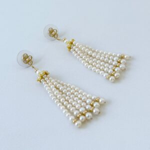 Floral Studded Pearl Tassel Earrings with 14k
