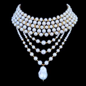 Draped Pearl Choker with 18k Plated Beads & Clasp