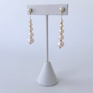 Graduated Pearl Studded Dangle Earrings with Solid 14k Yellow Gold