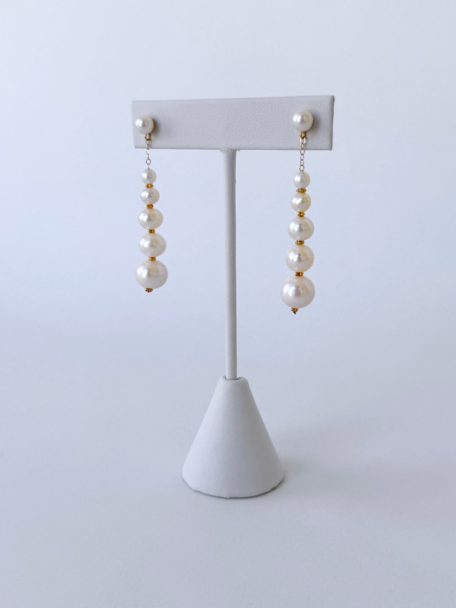Graduated Pearl Studded Dangle Earrings with Solid 14k Yellow Gold
