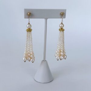 Graduated Pearl Dangle-Tassel Earring with Solid 14k Yellow Gold