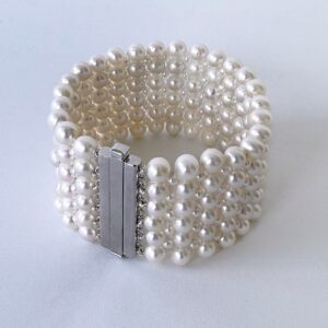 All Pearl Woven Bracelet with Silver -  Rhodium Plated Clasp