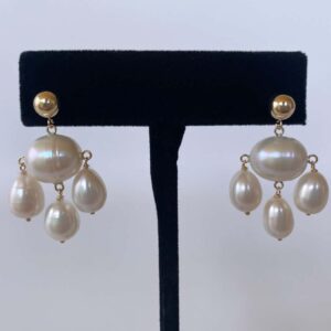 All Pearl Chandelier Earrings with 14k Yellow Gold