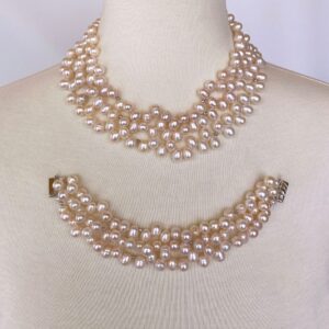 Convertible Three in One All Pearl Necklace & Bracelet with 14K