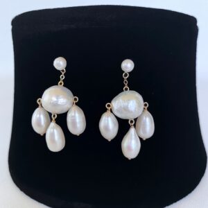Baroque Pearl Chandelier Earrings with 14K Yellow Gold