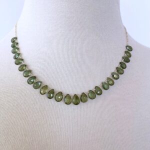 Vintage Seed Pearl Necklace with Peridot and 14k Yellow Gold