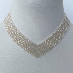 Pearl Woven "V" Necklace with Adjustable 14k Clasp