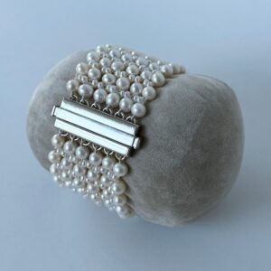 Bridal Pearl Woven Bracelet With Rhodium Plated Clasp