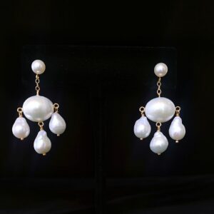 Chandelier Baroque Pearl Earrings with 14k Yellow Gold