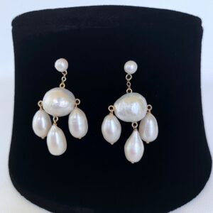 Baroque Pearl Chandelier Earrings with 14K Yellow Gold