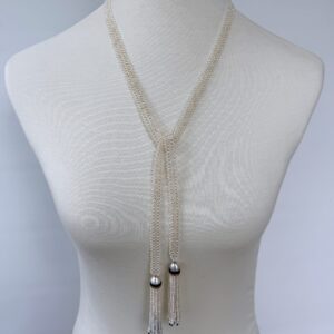Pearl Woven Lariat Sautoir With Gold & Diamonds