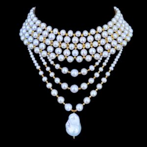 Draped Pearl Choker with 18k Plated Beads & Clasp