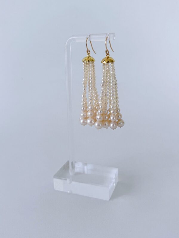 Graduated Pearl Tassel Earring With 18k Gold Plated Cup and Solid Gold Hooks