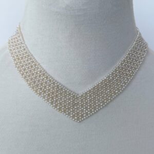 Pearl Woven "V" Necklace with Adjustable 14k Clasp
