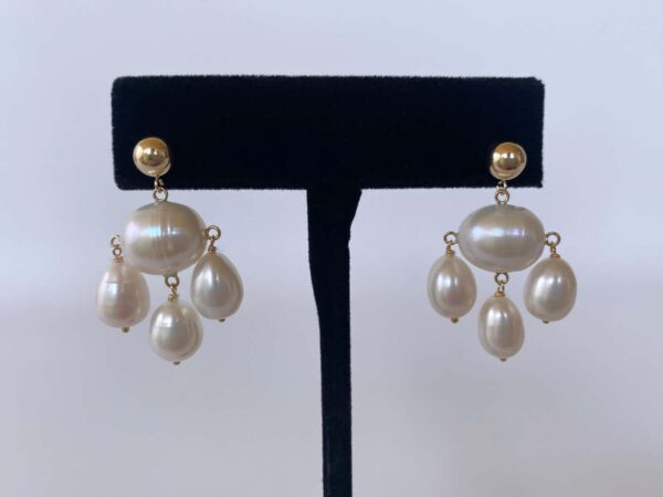 All Pearl Chandelier Earrings with 14k Yellow Gold