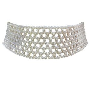 Multi-Stranded Woven White Pearl Bridal Choker with Sliding 14k White Gold Clasp