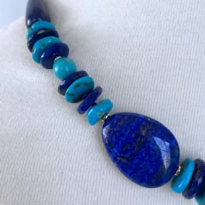 14k Yellow Gold, Turquoise & Lapis Lazuli Necklace