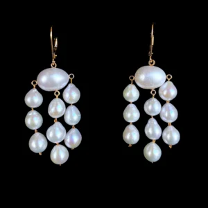 All Solid 14k Yellow Gold & Pearl Chandelier Earrings