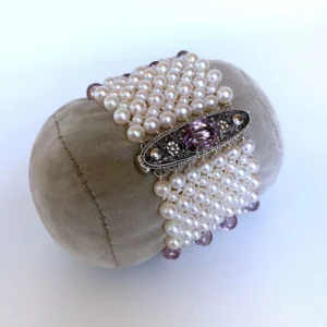 Amethyst and Pearl Bracelet with Vintage Centerpiece Clasp and Rhodium