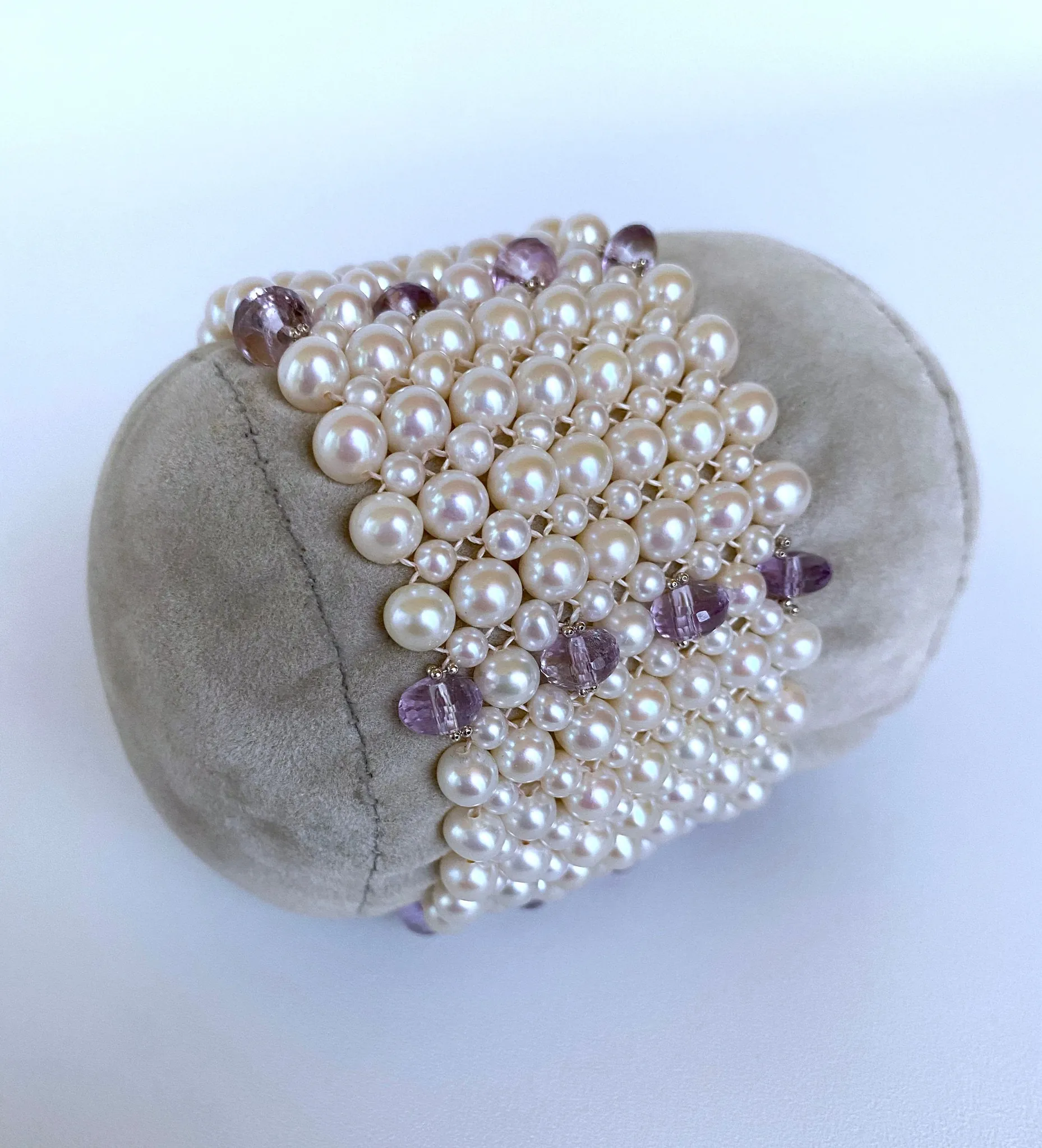 Amethyst and Pearl Bracelet with Vintage Centerpiece Clasp and Rhodium - Image 5