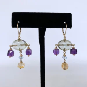 Amethyst, Citrine and Aquamarine Chandelier Earrings, 14K Yellow Gold