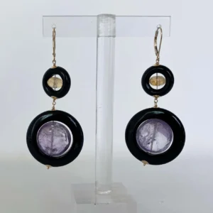 Amethyst, Citrine and Black Onyx Earrings with 14k Yellow Gold