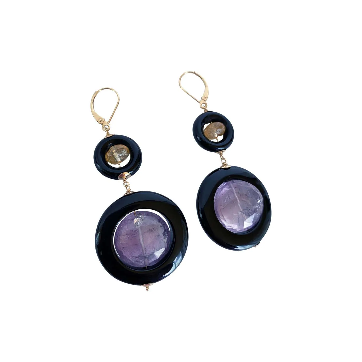 Amethyst, Citrine and Black Onyx Earrings with 14k Yellow Gold - Image 4