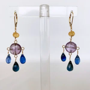 Amethyst, Citrine, Topaz & Kyanite Chandelier Earrings with 14K Gold