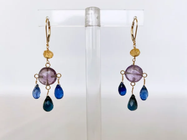 Amethyst, Citrine, Topaz & Kyanite Chandelier Earrings with 14K Gold