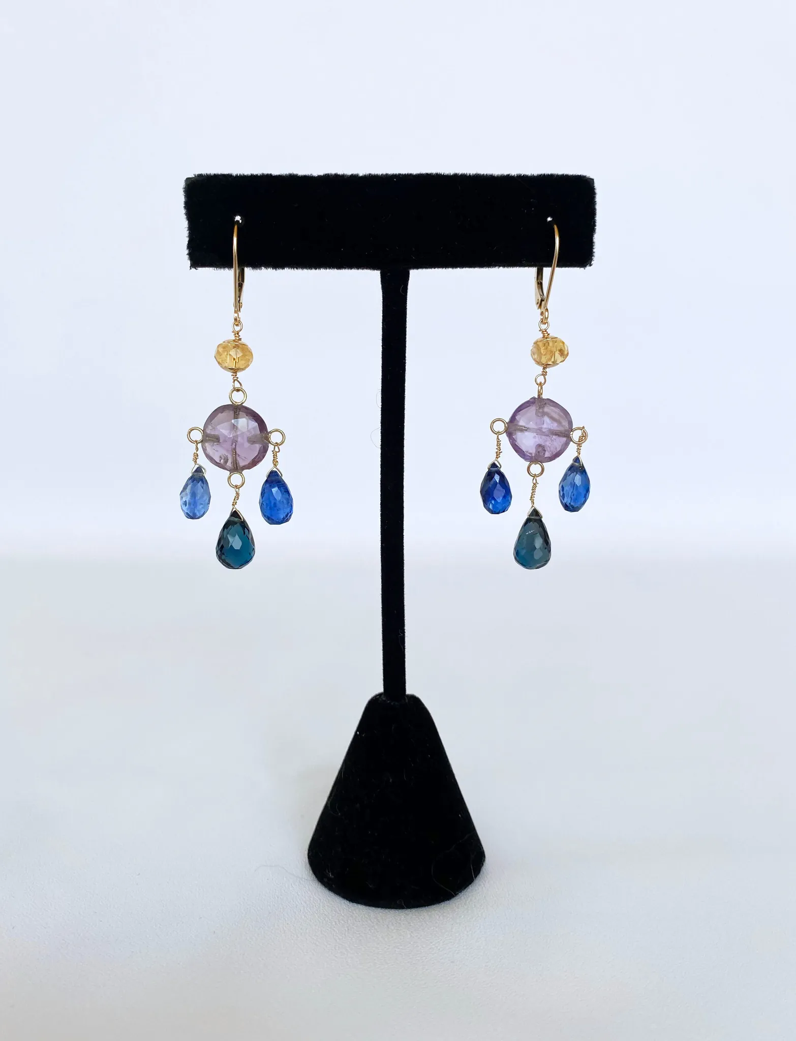 Amethyst, Citrine, Topaz & Kyanite Chandelier Earrings with 14K Gold - Image 2