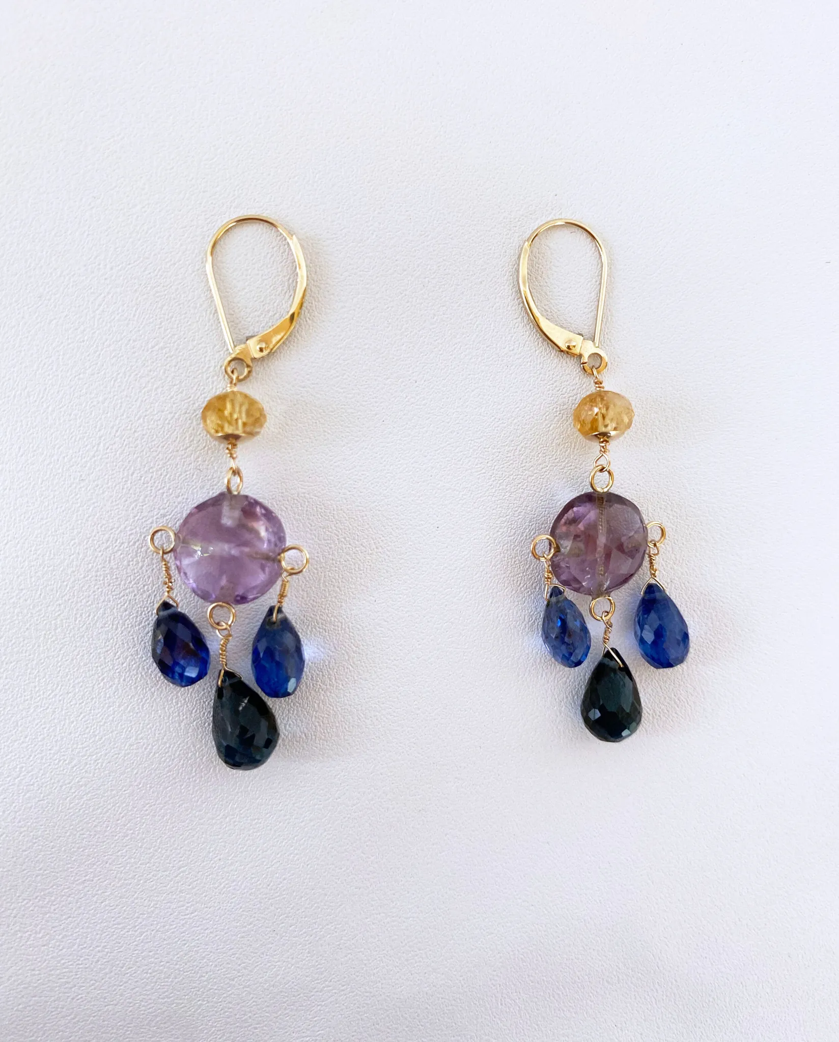 Amethyst, Citrine, Topaz & Kyanite Chandelier Earrings with 14K Gold - Image 3
