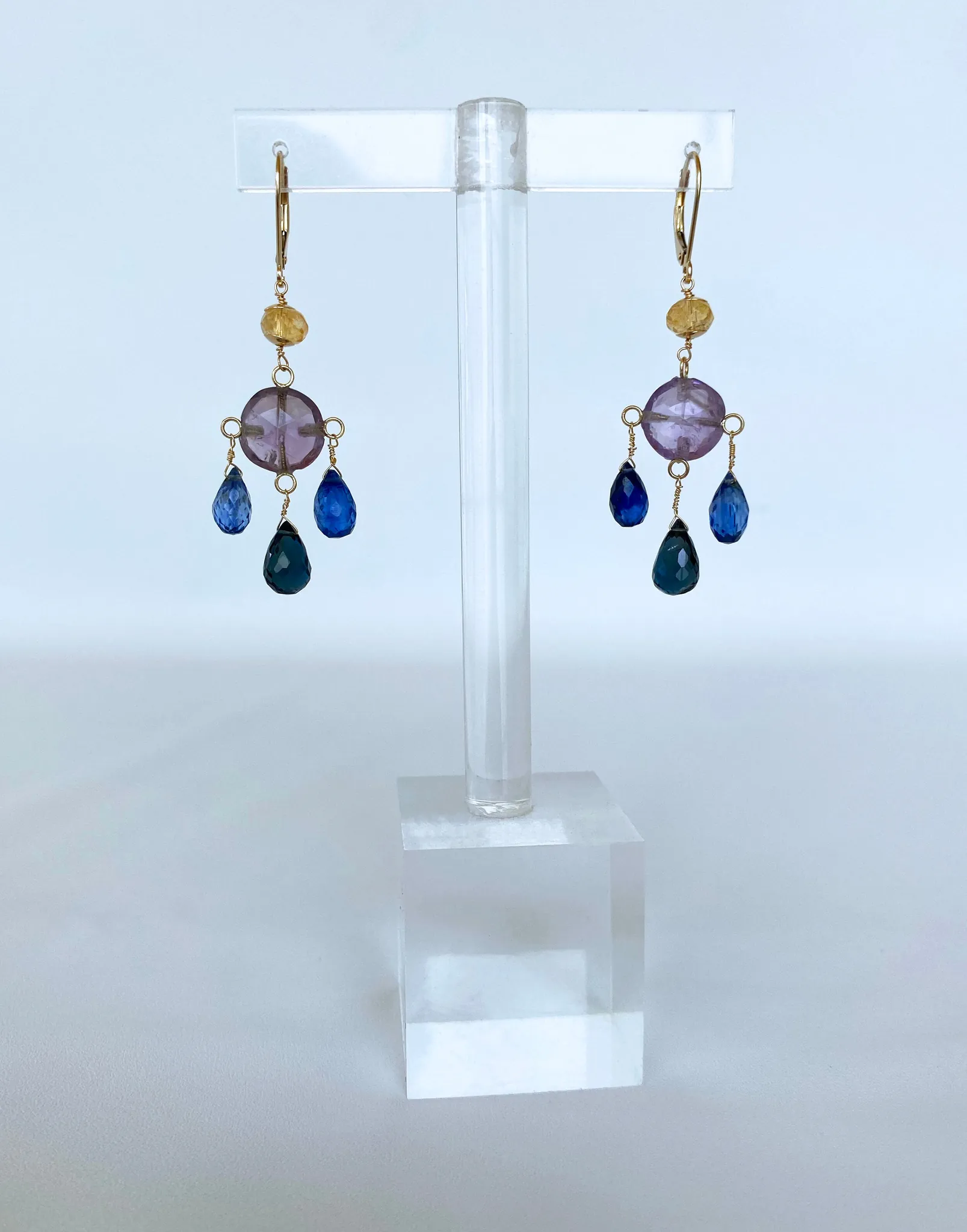 Amethyst, Citrine, Topaz & Kyanite Chandelier Earrings with 14K Gold - Image 4