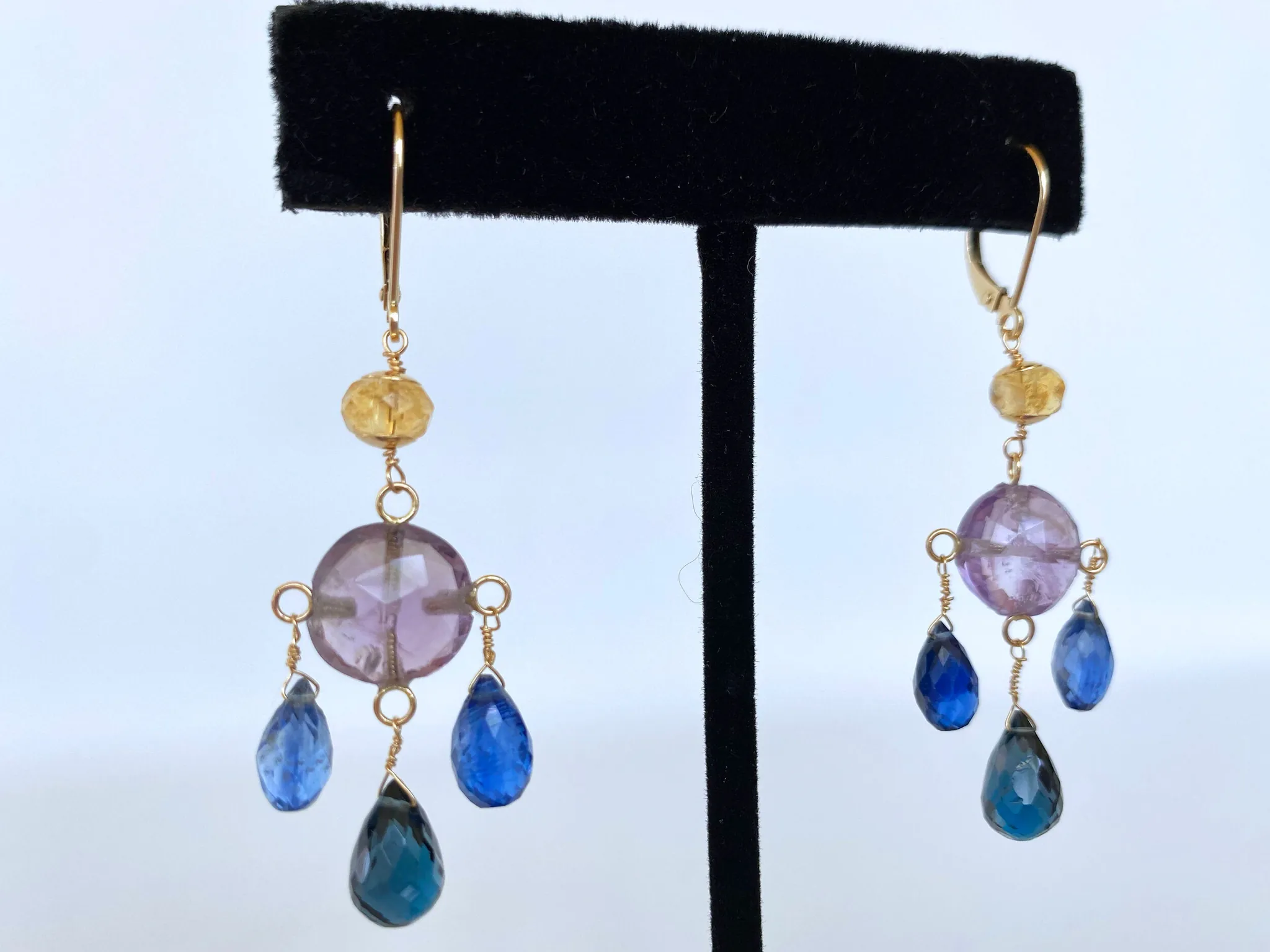 Amethyst, Citrine, Topaz & Kyanite Chandelier Earrings with 14K Gold - Image 5