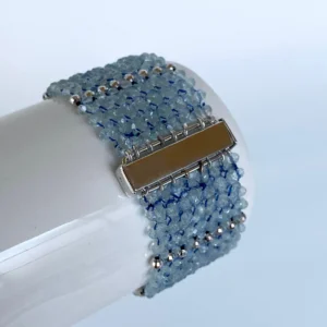 Aquamarine & Rhodium Plated Sterling Silver Woven Bracelet