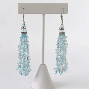 Aquamarine Tassel Earrings with 14k White Gold