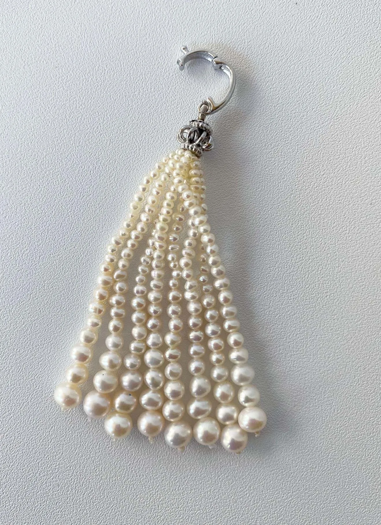 Art Deco Inspired Woven Pearl Bracelet with Pearl Tassel & Rhodium - Image 3