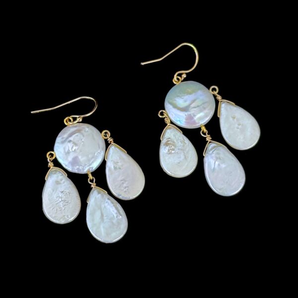 14k, Baroque Coin & Teardrop Pearl Chandelier Earrings