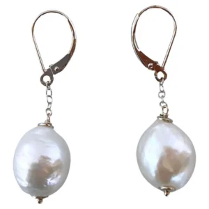Baroque Pearl Earrings with 14k White Gold Lever Back Hooks