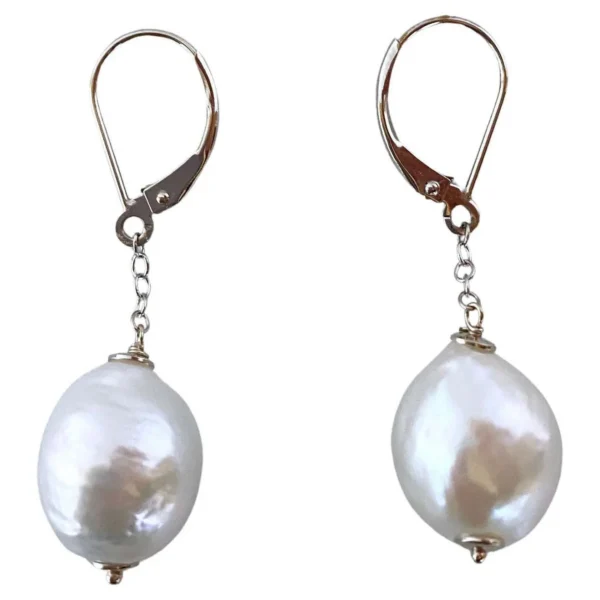 Baroque Pearl Earrings with 14k White Gold Lever Back Hooks