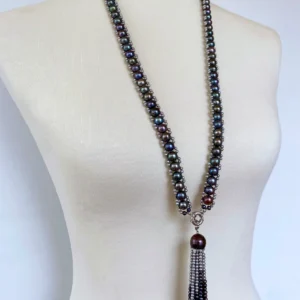 Black & Grey Pearl Sautoir with Solid 14k Removable Tassel