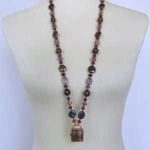 Black Pearl, Amethyst, Pink Tourmaline, Cherry Quartz and 14K Rose Gold Sautoir