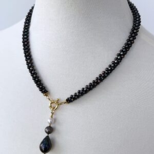 Black Pearl Rope Necklace with 18k Plating & Drop Tassel