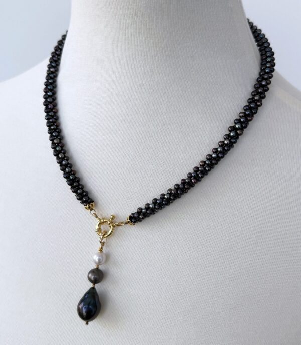 Black Pearl Rope Necklace with 18k Plating & Drop Tassel