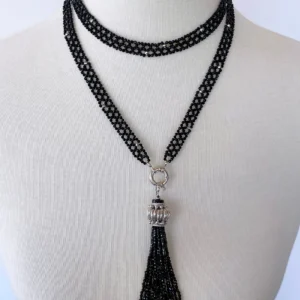 Black Spinel and Silver Rhodium Sautoir with Removable Tassel