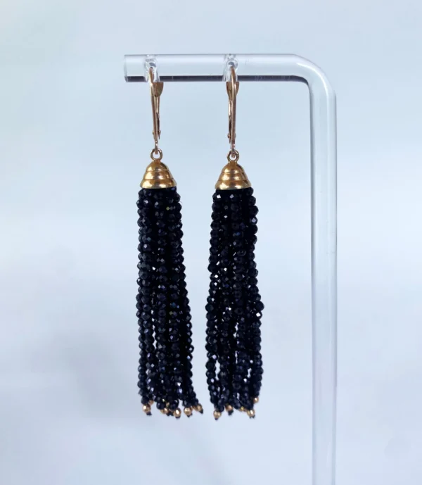 Black Spinel & solid 14k Yellow Gold Earrings